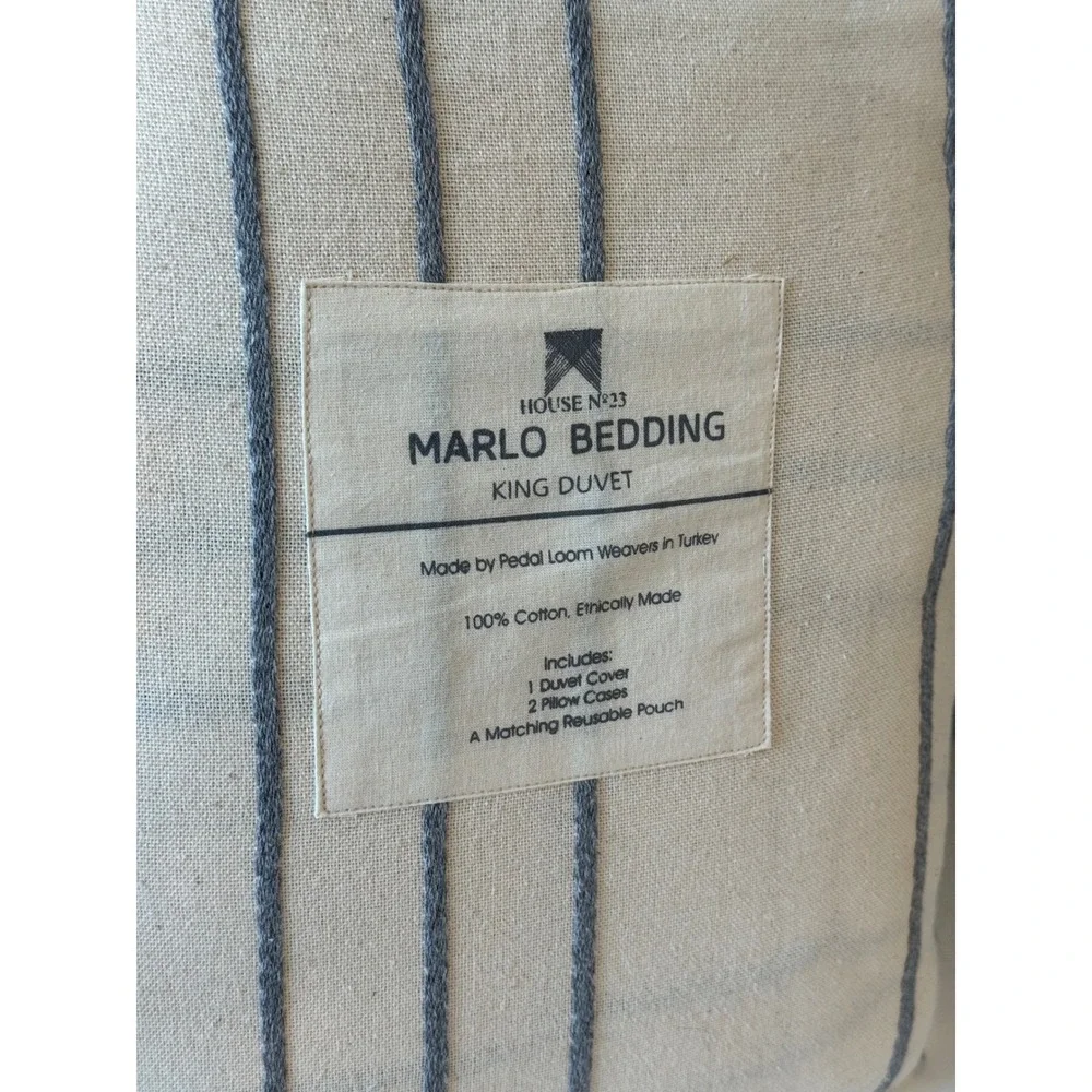 House No 23 Marlo King Duvet Set 100% Cotton Striped Cream Grey Made in Turkey